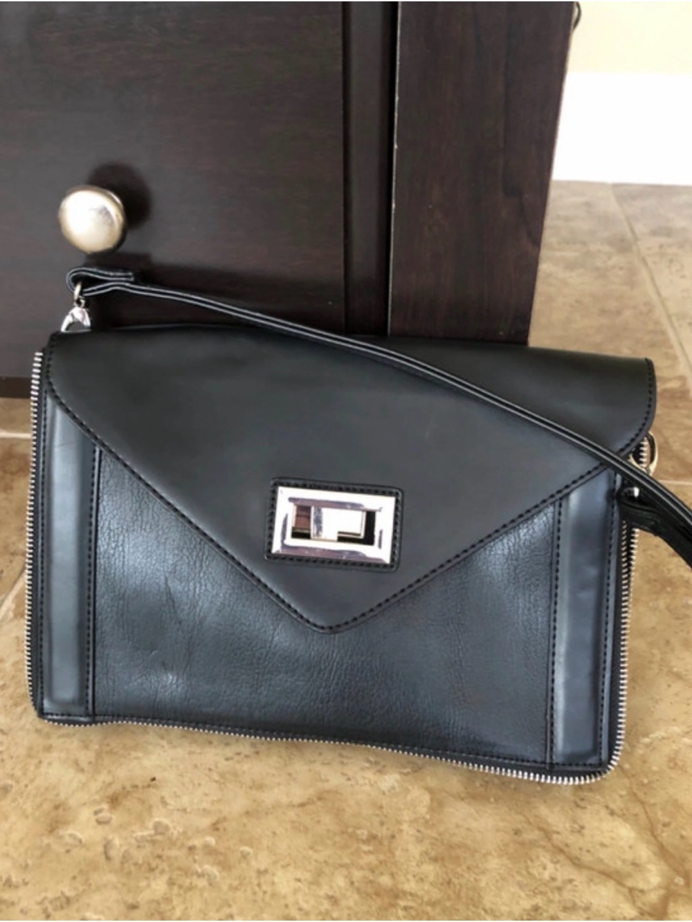 Aldo Black Envelope Crossbody with Silver Turn-Lock